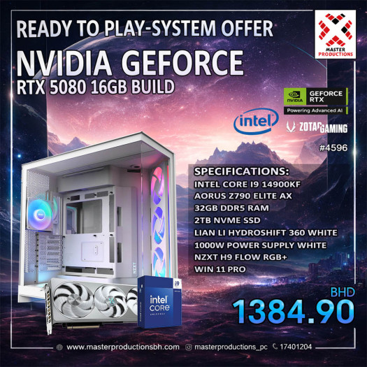 RTX 5080 Build 16GB,INTEL I9 14900KF,AORUS Z790 ELITE AX, 32GB DDR5 RAM, 2TB NVMe SSD, LAIN LI HYDROSHIFT 360 Liquid Cooler, 1000W Power Supply, NZXT H9 FLOW RGB+ case, RTP # 4596